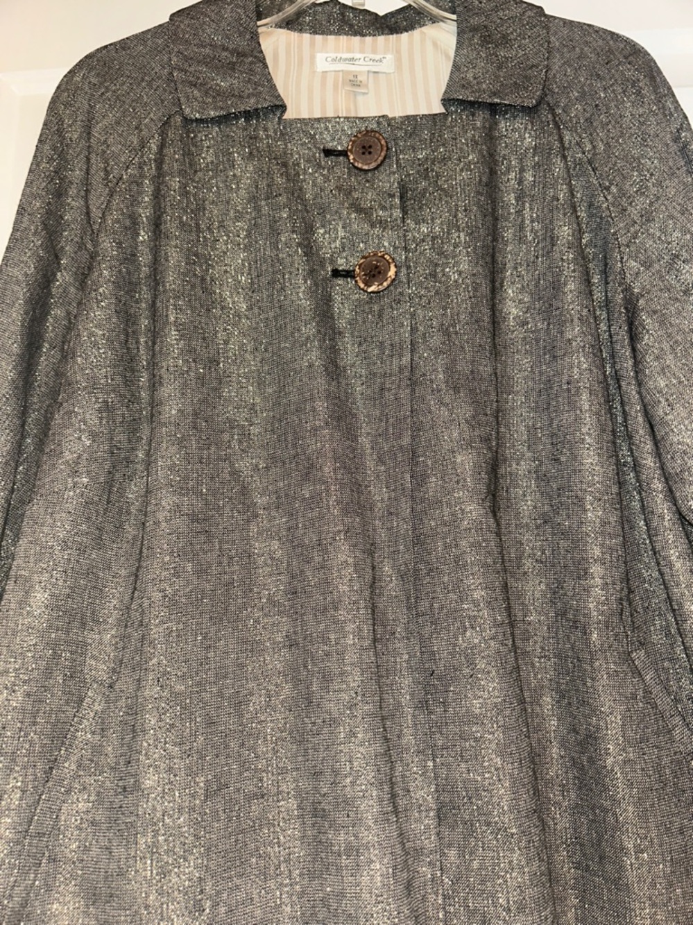 Coldwater Creek Linen Blend Swing Jacket 1X Metallic Gray Glam Button-Front - Picture 3 of 15